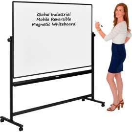 Global Industrial Mobile Reversible Whiteboard - 72 x 48 - Steel - Black Frame