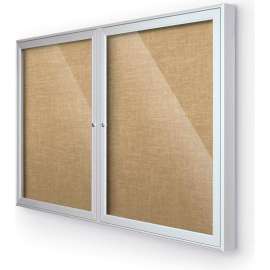 Balt Outdoor Enclosed Bulletin Board Cabinet,2-Door 48"W x 36"H, Silver Trim, Natural