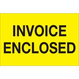 Paper Labels w/ "Invoice Enclosed" Print, 2"L x 3"W, Yellow, Roll of 500