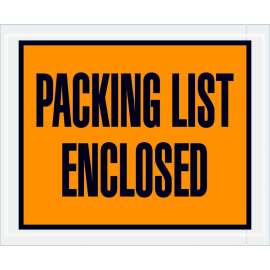 Full Face Envelopes, "Packing List Enclosed" Print, 5-1/2"L x 4-1/2"W, Orange, 1000/Pack