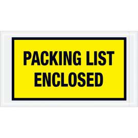 Full Face Envelopes, "Packing List Enclosed" Print, 10"L x 5-1/2"W, Yellow, 1000/Pack