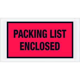 Full Face Envelopes, "Packing List Enclosed" Print, 10"L x 5-1/2"W, Red, 1000/Pack