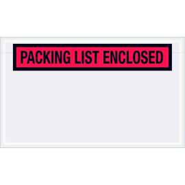 Panel Face Envelopes, "Packing List Enclosed" Print, 7-1/2"L x 4-1/2"W, Red, 1000/Pack