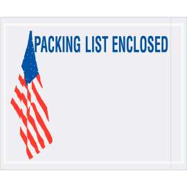 Panel Face Envelopes, USA Flag "Packing List Enclosed" Print, 5-1/2"Wx4-1/2"W, Red/Wht/Blue, 1000/Pk