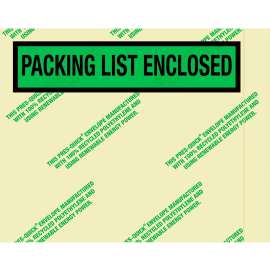 Panel Face Envelopes, "Packing List Enclosed" Print, 5-1/2"L x 7"W, Green, 1000/Pack