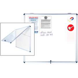 MasterVision Slim Line Magnetic Dry-Erase Enclosed Board Cabinet, Single Top Hinged Door, 47"x 38.5"