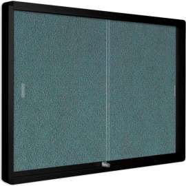 MasterVision Gray Fabric Bulletin Enclosed Cabinet, 36" x 48", Two Glass Sliding Doors