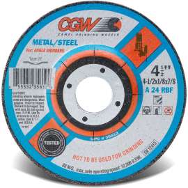 CGW Abrasives 35613 Depressed Center Wheel 4-1/2" x 1/8" x 5/8- 11 INT T27 24 Grit Aluminum Oxide