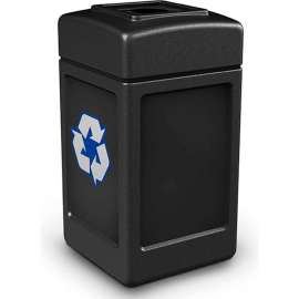 PolyTec Recycling Can w/Open Top, 42 Gallon, Black