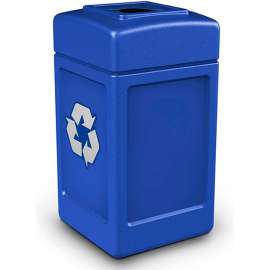 PolyTec Recycling Can w/Square Open Top, 42 Gallon, Blue