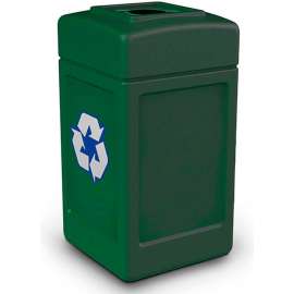 PolyTec Recycling Can w/Square Open Top, 42 Gallon, Forest Green