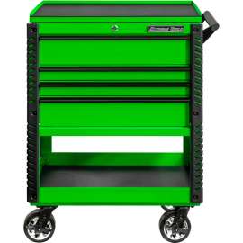 Extreme Tools EX3304TCGNBK 33"W x 22-7/8"D 4 Drawer Green Deluxe Tool Cart W/Bumpers Black Pulls
