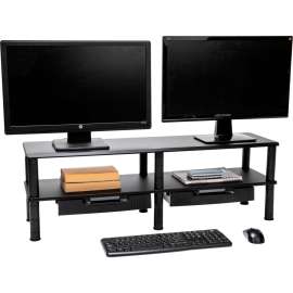Mind Reader 2-Tier Dual Screen Monitor Stand with Drawer, Black