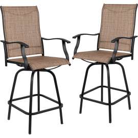 Flash Furniture Patio Bar Height Stools, All-Weather Textilene Sling Fabric Seat & Back, Brown, 2/PK