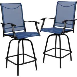 Flash Furniture Patio Bar Height Stools, All-Weather Textilene Sling Fabric Seat & Back, Navy, 2/PK