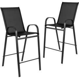Flash Furniture Brazos Outdoor Barstool w/ Metal Frame, Black, Pack of 2