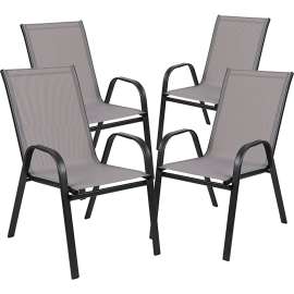 Flash Furniture Brazos Series Gray Outdoor Stack Chair with Flex Comfort Material, 4 Pack
