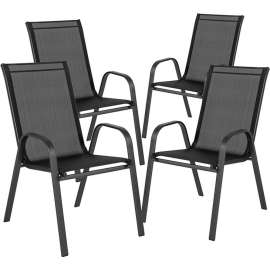 Flash Furniture Brazos Series Black Outdoor Stack Chair with Flex Comfort Material, 4 Pack