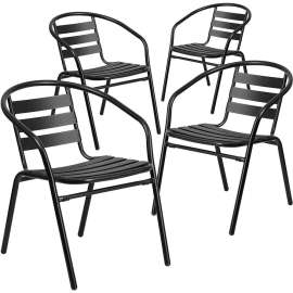 Flash Furniture Black Metal Restaurant Stack Chair with Aluminum Slats, Pack of 4