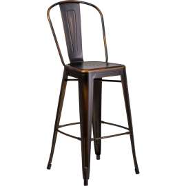 Flash Furniture 30" High Distressed Metal Indoor-Outdoor Bar Stool with Back - Copper