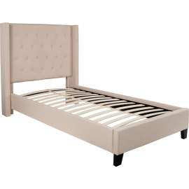 Flash Furniture Riverdale Tufted Upholstered Platform Bed in Beige, Twin Size