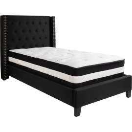Flash Furniture Riverdale Tufted Upholstered Platform Bed, Black, Pocket Spring Mattress, Twin