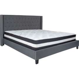 Flash Furniture Riverdale Tufted Upholstered Platform Bed, Dark Gray, Pocket Spring Mattress, King