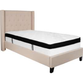 Flash Furniture Riverdale Tufted Upholstered Platform Bed, Beige, With Memory Foam Mattress, Twin