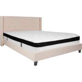 Flash Furniture Riverdale Tufted Upholstered Platform Bed, Beige, With Memory Foam Mattress, King