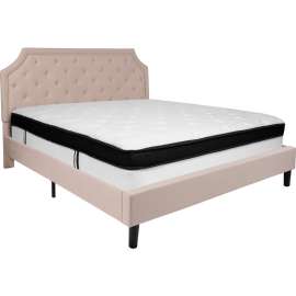 Flash Furniture Brighton Tufted Upholstered Platform Bed, Beige, With Memory Foam Mattress, King