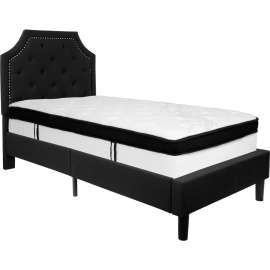 Flash Furniture Brighton Tufted Upholstered Platform Bed, Black, With Memory Foam Mattress, Twin