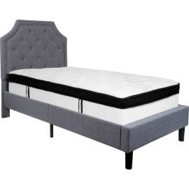 Flash Furniture Brighton Tufted Upholstered Platform Bed, Light Gry, With Memory Foam Mattress, Twin