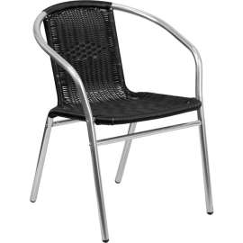 Flash Furniture Commercial Aluminum and Black Rattan Indoor-Outdoor Restaurant Stack Chair, 1 Pack