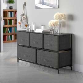 Flash Furniture 5 Drawer Wood Top Cast Vertical Storage Dresser, Dark Gray Fabric Drawers, Black