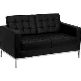 Contemporary Modular Lounge Loveseat - Leather - Black - Hercules Lacey Series