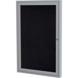 Ghent Enclosed Bulletin Board, 1 Door, 18"W x 24"H, Black Recycled Rubber/Silver Frame