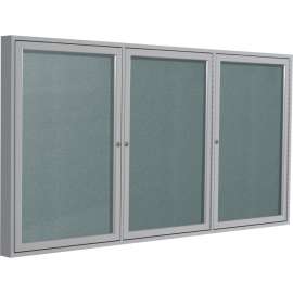 Ghent Enclosed Bulletin Board, Outdoor, 3 Door, 72"W x 48"H, Stone Vinyl/Silver Frame