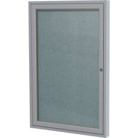 Ghent Enclosed Bulletin Board, Outdoor, 1 Door, 18"W x 24"H, Stone Vinyl/Silver Frame