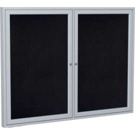 Ghent Enclosed Bulletin Board, 2 Door, 60"W x 48"H, Black Recycled Rubber/Silver Frame
