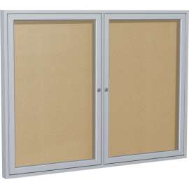 Ghent Enclosed Bulletin Board, Outdoor, 2 Door, 60"W x 48"H, Caramel Vinyl/Silver Frame