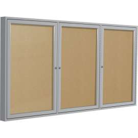 Ghent Enclosed Bulletin Board, Outdoor, 3 Door, 96"W x 48"H, Caramel Vinyl/Silver Frame