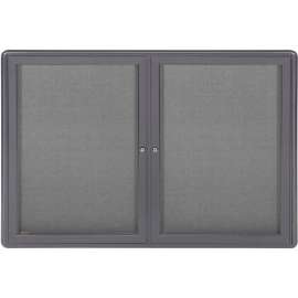 Ghent Ovation Enclosed Bulletin Board, 2 Door, 47"W x 34"H, Gray Fabric/Gray Frame