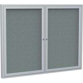 Ghent Enclosed Bulletin Board, 2 Door, 60"W x 36"H, Gray Fabric/Silver Frame