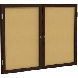 Ghent Enclosed Bulletin Board, 2 Door, 60"W x 48"H, Natural Cork/Walnut Frame