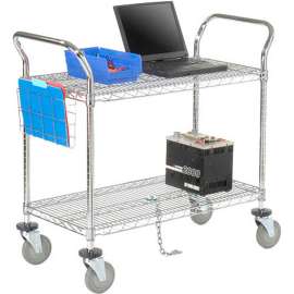 Nexel Chrome ESD Utility Cart w/2 Shelves & Polyurethane Casters, 24"L x 18"W x 39"H