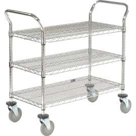 Nexel Chrome Utility Cart w/3 Shelves & Poly Brake Casters, 1200 lb. Cap, 42"L x 18"W x 39"H