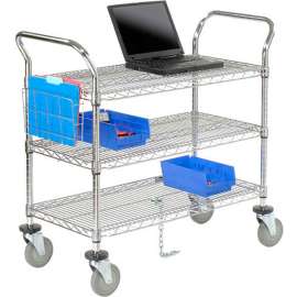 Nexel Chrome ESD Utility Cart w/3 Shelves & Polyurethane Casters, 48"L x 18"W x 39"H