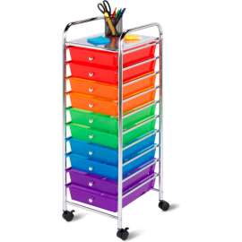 10 Drawer Multicolor Storage Cart - 15-5/16"L x 13"W x 37-13/32"H