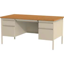 Hirsh Industries Steel Desk - Double Pedestal - 30" x 60" Putty/Oak - HL10000 Series
