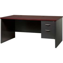 Hirsh Industries Modular Steel Desk - Single Right Pedestal - 66 x 30 - Charcoal/Mahogany